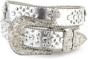 img 1 attached to 🔩 Rhinestone-studded Genuine Leather Belt with Cross Charm