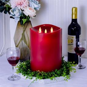 img 1 attached to 🕯️ Burgundy Red 6”×9“ Huge Flickering Flameless Candle: Real Wax 3-Wick LED Pillar with Moving Wick – Perfect for Home, Kitchen, Christmas & Fireplace Decoration