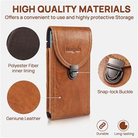 img 3 attached to 📱 Hengwin Genuine Leather Vertical Cell Phone Holster | Samsung Galaxy A72 A52 A12 A02 S21+ Note 20 Ultra Moto One 5G LG Stylo 6 OnePlus Nord N10 5G | Brown Belt Case Pouch with Belt Clip Loop Holder