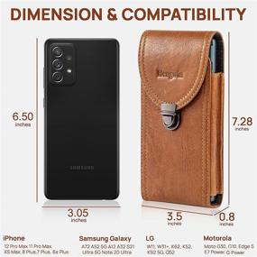 img 2 attached to 📱 Hengwin Genuine Leather Vertical Cell Phone Holster | Samsung Galaxy A72 A52 A12 A02 S21+ Note 20 Ultra Moto One 5G LG Stylo 6 OnePlus Nord N10 5G | Brown Belt Case Pouch with Belt Clip Loop Holder