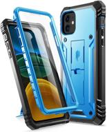 poetic revolution series iphone 11 rugged case - blue, with kickstand, full-body dual-layer shockproof protection, built-in-screen protector, for apple iphone 11 (2019) 6.1 inch logo