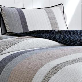 img 2 attached to Nautica Home - Tideway Collection Bed Quilt - 100% Cotton, Reversible, All Season Bedding, Pre-Washed for Extra Softness, Queen Size, Tan/Grey