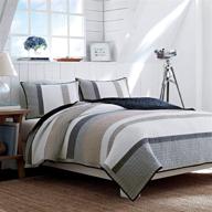 nautica home - tideway collection bed quilt - 100% cotton, reversible, all season bedding, pre-washed for extra softness, queen size, tan/grey logo