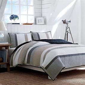 img 4 attached to Nautica Home - Tideway Collection Bed Quilt - 100% Cotton, Reversible, All Season Bedding, Pre-Washed for Extra Softness, Queen Size, Tan/Grey