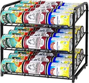 img 4 attached to AIYAKA 3 Tier Stackable Can Rack Organizer - Food Storage Solution for Kitchen Cabinets or Countertops - Holds up to 36 Cans - Sleek Black Design