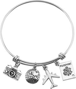 img 4 attached to 🌍 SEIRAA Travel Bracelet: A Stylish Expandable Wire Bangle with Charms, Perfect Gift for Travel Enthusiasts