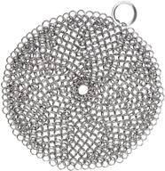 🍳 laukingdom 7x7 inch stainless steel cast iron scrubber - premium chainmail cleaner for cast iron pans, round logo