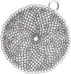 img 4 attached to 🍳 LauKingdom 7x7 inch Stainless Steel Cast Iron Scrubber - Premium Chainmail Cleaner for Cast Iron Pans, Round