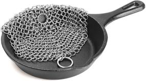 img 3 attached to 🍳 LauKingdom 7x7 inch Stainless Steel Cast Iron Scrubber - Premium Chainmail Cleaner for Cast Iron Pans, Round