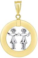 🌟 gorgeous 14k two tone gold open circle gemini zodiac pendant - perfect astrological charm! logo