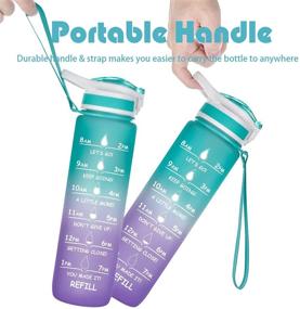 img 1 attached to 💧 ShikeCore 32oz Water Bottles with Time Markers, Motivational BPA Free Bottle & Straw, Leakproof for Fitness, Gym, School - GreenPurple