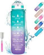 💧 shikecore 32oz water bottles with time markers, motivational bpa free bottle & straw, leakproof for fitness, gym, school - greenpurple logo