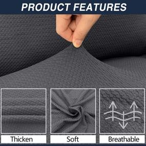 img 2 attached to 🛋️ Pepibear Ultra Thick Sofa Slipcovers for 3 Cushion Couch Stylish Non Slip Stretch Couch Covers with Elastic Bottom Furniture Protector for Kids Pets (Large, Gray)