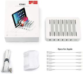 img 3 attached to 🔌 SooPii Premium 6-Port USB Charging Station with 6 Charging Cables - Compatible with Apple iPad iPhone iPod - Suitable for Phones, Tablets, and Electronics - White