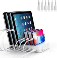 🔌 soopii premium 6-port usb charging station with 6 charging cables - compatible with apple ipad iphone ipod - suitable for phones, tablets, and electronics - white logo