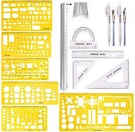 🔷 swpeet 12pcs plastic yellow geometric drawings templates kit with pencil and ruler - 4 different stencils for engineering and drawing logo