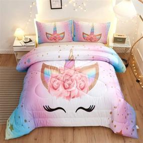 img 4 attached to 🦄 Namoxpa Twin Size Unicorn Bedding Set - 3 Piece Flower Girl Comforter Set with Cute Cartoon Unicorn Bedspreads for Teens and Girls