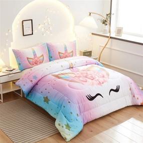 img 2 attached to 🦄 Namoxpa Twin Size Unicorn Bedding Set - 3 Piece Flower Girl Comforter Set with Cute Cartoon Unicorn Bedspreads for Teens and Girls