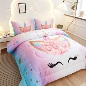 img 1 attached to 🦄 Namoxpa Twin Size Unicorn Bedding Set - 3 Piece Flower Girl Comforter Set with Cute Cartoon Unicorn Bedspreads for Teens and Girls
