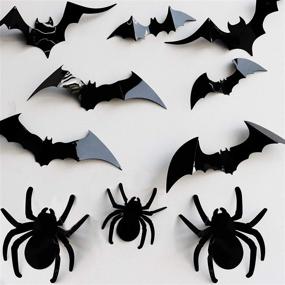 img 2 attached to 🕷️ Ivenf Spider Bat Halloween Decorations - Wall Decals Stickers Decor 100 Pack, Extra Large 3D Spiders and Bats Window Decals, Spider Bat Indoor Halloween Decor