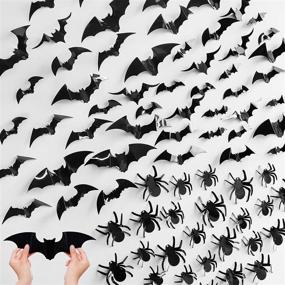 img 4 attached to 🕷️ Ivenf Spider Bat Halloween Decorations - Wall Decals Stickers Decor 100 Pack, Extra Large 3D Spiders and Bats Window Decals, Spider Bat Indoor Halloween Decor