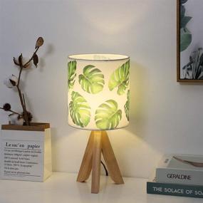 img 4 attached to 🏞️ Haitral Tripod Table Lamp - Modern Nightstand Desk Lamp with Wooden Base and Fabric Shade for Kids Room, Girls Room, Bedroom, Dorm Room, Office