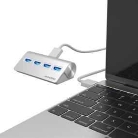 img 3 attached to Achoro Premium Quality Computer USB Port Expander – 4 Ports Portable USB Hub 🔌 - Compatible with MacBook, Windows, iMac, Hard Drive, and PC – High-Speed USB 3.0 HUB (Silver)