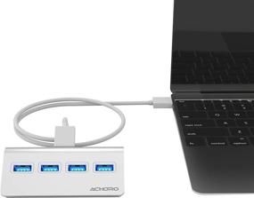 img 1 attached to Achoro Premium Quality Computer USB Port Expander – 4 Ports Portable USB Hub 🔌 - Compatible with MacBook, Windows, iMac, Hard Drive, and PC – High-Speed USB 3.0 HUB (Silver)