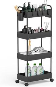 img 4 attached to Black Slim Storage Cart with Wheels & Handles - 4 Tier Multi-Purpose Storage Cart for Bathroom, Kitchen, Laundry and Narrow Spaces