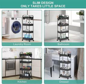 img 2 attached to Black Slim Storage Cart with Wheels & Handles - 4 Tier Multi-Purpose Storage Cart for Bathroom, Kitchen, Laundry and Narrow Spaces