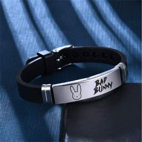 img 3 attached to Adjustable Silicone Wristband with TAGOMEI Stainless Steel Bracelet Accent - Ideal for Bad Bunny Fans