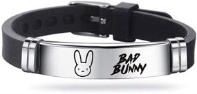 img 4 attached to Adjustable Silicone Wristband with TAGOMEI Stainless Steel Bracelet Accent - Ideal for Bad Bunny Fans