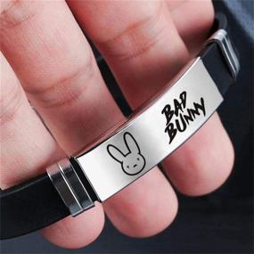 img 2 attached to Adjustable Silicone Wristband with TAGOMEI Stainless Steel Bracelet Accent - Ideal for Bad Bunny Fans