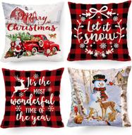 🎄 decorate your home for the holidays with pinata christmas pillow covers - set of 4 18x18 winter snowman outdoor cushion cases in rustic farmhouse red black buffalo plaid - perfect christmas decorations for the holiday season! logo