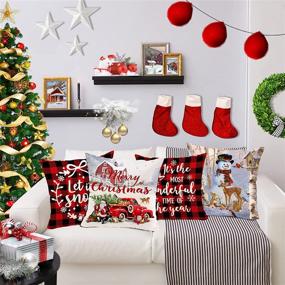 img 1 attached to 🎄 Decorate your home for the holidays with Pinata Christmas Pillow Covers - Set of 4 18x18 Winter Snowman Outdoor Cushion Cases in Rustic Farmhouse Red Black Buffalo Plaid - Perfect Christmas Decorations for the Holiday Season!