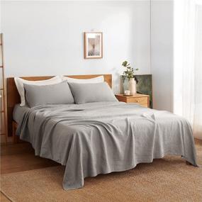 img 1 attached to 🛏️ Bedsure Twin Size Linen Sheets Set - Deep Pocket, Breathable Bedding Set, Washed French Linen Sheet (Grey, 66"x100")