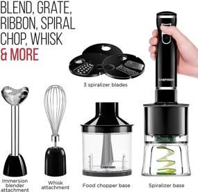 img 1 attached to 🍳 Chefman 6-in-1 Electric Spiralizer & Immersion Blender/Vegetable Slicer Combo Kit - Includes 3 Blade Attachments, Zoodle Maker Grate, Ribbon, Spiral, Blend, Chop, Puree - Enhance Your Food Prep Experience!