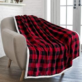 img 4 attached to 🔴 Buffalo Plaid Sherpa Blanket Throw, Red Black Checkered Flannel Fleece Blanket for Couch Bed, Warm Soft Christmas Plush Microfiber Blanket, 50x60