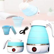 🔌 foldable electric travel tea kettle: compact, food grade silicone with boil dry protection - blue logo