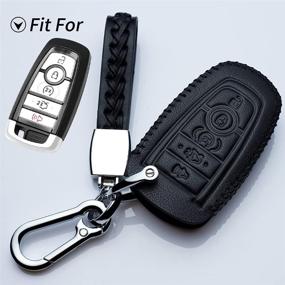 img 2 attached to 🔑 Leather Key Fob Case Protector Holder for 2017 Fusion Edge F250 F350 F450 F550 2018 Explorer Expedition - 5 Button Smart Remote Control Cover