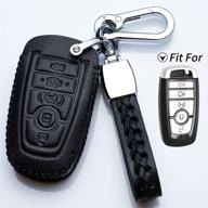 🔑 leather key fob case protector holder for 2017 fusion edge f250 f350 f450 f550 2018 explorer expedition - 5 button smart remote control cover logo