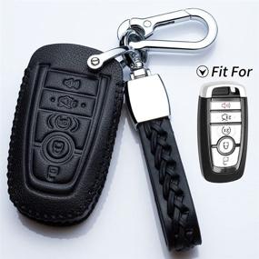 img 4 attached to 🔑 Leather Key Fob Case Protector Holder for 2017 Fusion Edge F250 F350 F450 F550 2018 Explorer Expedition - 5 Button Smart Remote Control Cover