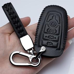 img 1 attached to 🔑 Leather Key Fob Case Protector Holder for 2017 Fusion Edge F250 F350 F450 F550 2018 Explorer Expedition - 5 Button Smart Remote Control Cover