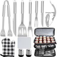 12-piece stainless steel grill utensil set by poligo - includes black cooler bag - outdoor bbq accessories - premium grilling tools for men - ideal barbecue gifts logo