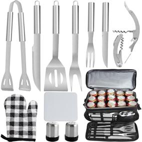 img 4 attached to 12-Piece Stainless Steel Grill Utensil Set by POLIGO - Includes Black Cooler Bag - Outdoor BBQ Accessories - Premium Grilling Tools for Men - Ideal Barbecue Gifts