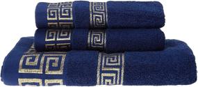 img 1 attached to Premium 3-Piece Embroidered Towel Set - 100% Cotton, Extra Thick, Highly Absorbent - Ideal for Hotels, Bathrooms, and Beaches in Blue