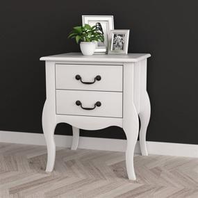 img 1 attached to 🌙 Curved Legs Nightstand Side Table with Two Drawers in Elegant White Finish