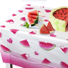 img 2 attached to 🍉 WERNNSAI Водянистый столешница - 4 штуки 54" x 108" Розово-красный: Идеальное украшение для вечеринок в водянистом стиле на день рождения девочки, на бэби-шауэр или на свадьбу - Пленка для стола из пластика с сердечным узором