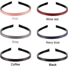 img 1 attached to Stylish Set of 6 Skinny Leather Covered Headbands for Women and Girls - Solid Color Hairbands in Matte Pink, Wine Red, Navy Blue, Coffee, Black, and Grey (1.1 cm)