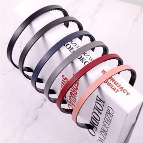 img 3 attached to Stylish Set of 6 Skinny Leather Covered Headbands for Women and Girls - Solid Color Hairbands in Matte Pink, Wine Red, Navy Blue, Coffee, Black, and Grey (1.1 cm)